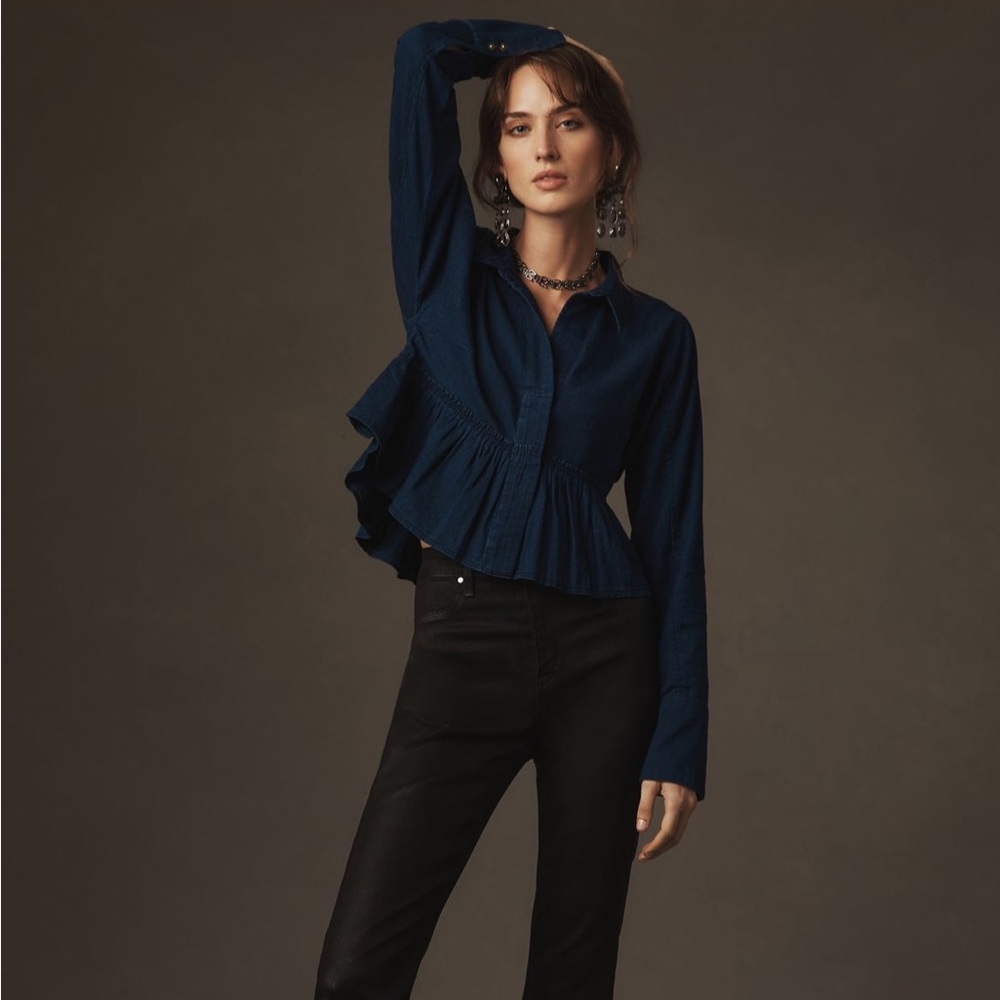 Pilcro Reworked Babydoll Blouse Chambray Jacket Lightweight Feminine